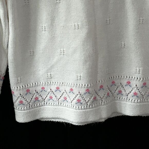 Vintage Billie Jo Cardigan Sweater Size Medium Large?? White Pink Floral Cottage - Picture 8 of 8